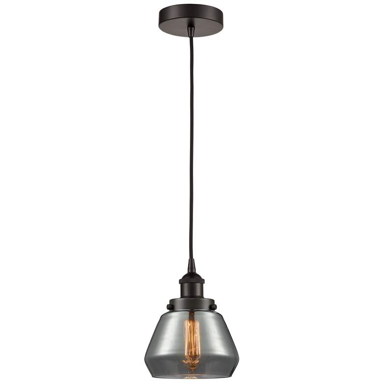 Image 1 Fulton 7" Oil Rubbed Bronze Mini Pendant w/ Plated Smoke Shade