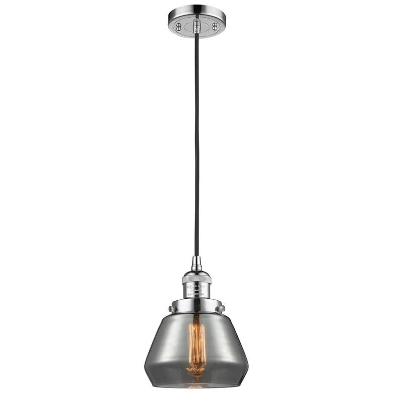 Image 1 Fulton 7" Polished Chrome Cord Hung Mini Pendant w/ Plated Smoke Shade