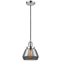 Fulton 7" Polished Chrome Cord Hung Mini Pendant w/ Plated Smoke Shade
