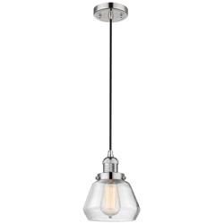 Fulton 7" Polished Nickel Cord Hung Mini Pendant w/ Clear Shade