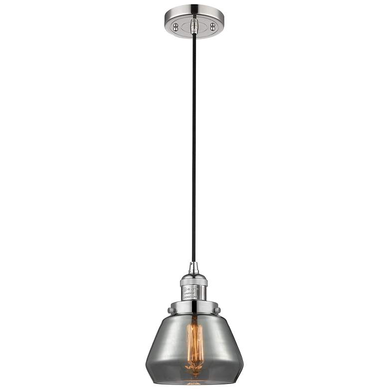 Image 1 Fulton 7" Polished Nickel Cord Hung Mini Pendant w/ Plated Smoke Shade