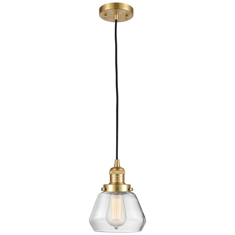 Image 1 Fulton 7" Satin Gold Cord Hung Mini Pendant w/ Clear Shade