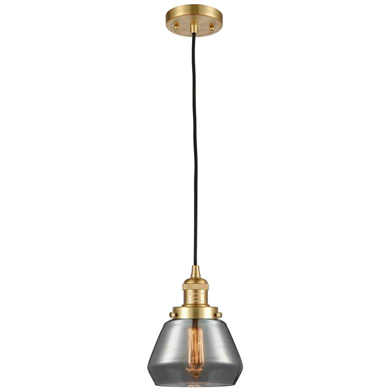 Image 1 Fulton 7" Satin Gold Cord Hung Mini Pendant w/ Plated Smoke Shade