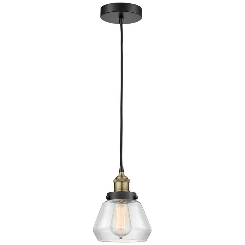Image 1 Fulton 7" Wide Black Brass Corded Mini Pendant With Clear Shade