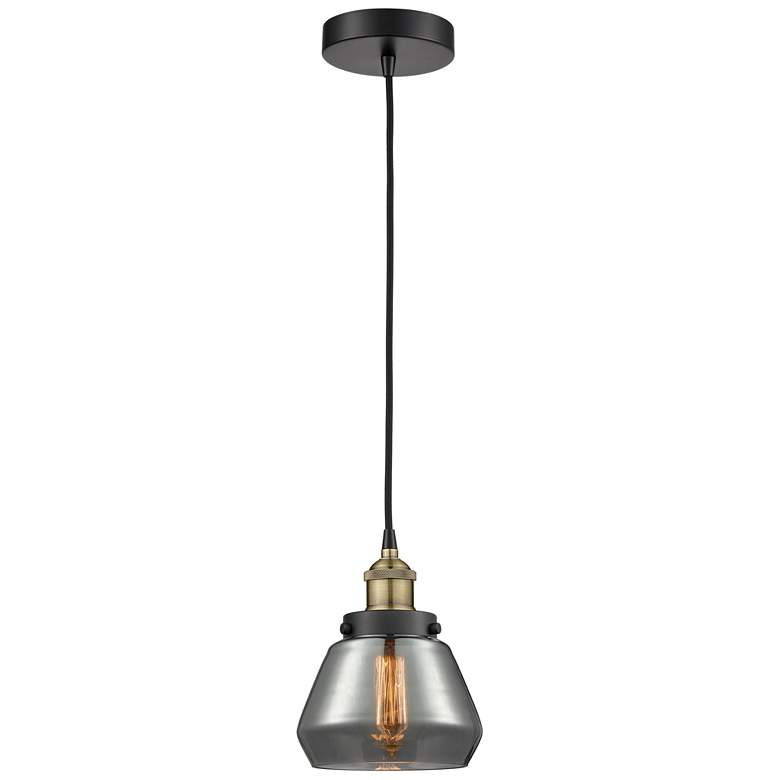 Image 1 Fulton 7"W Black Brass Corded Mini Pendant w/ Plated Smoke Shade
