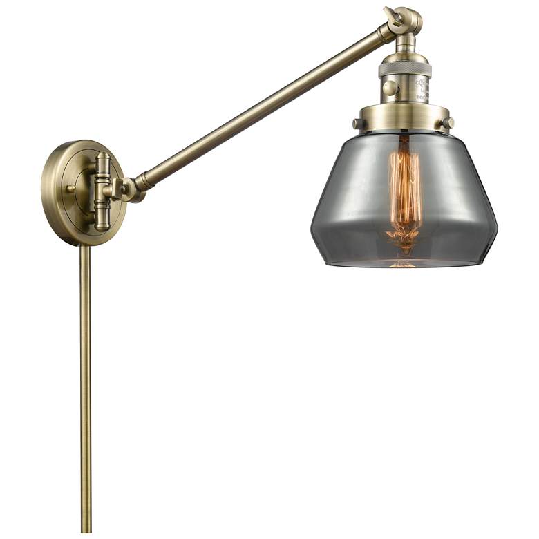 Image 1 Fulton 8" Antique Brass Swing Arm w/ Plated Smoke Shade