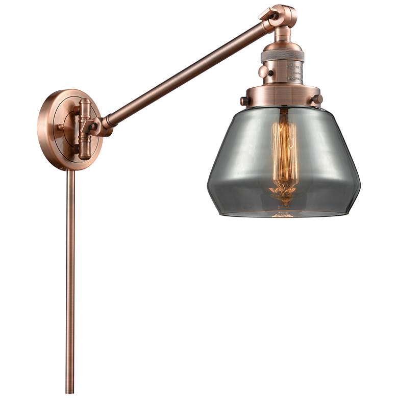 Image 1 Fulton 8" Antique Copper Swing Arm w/ Plated Smoke Shade