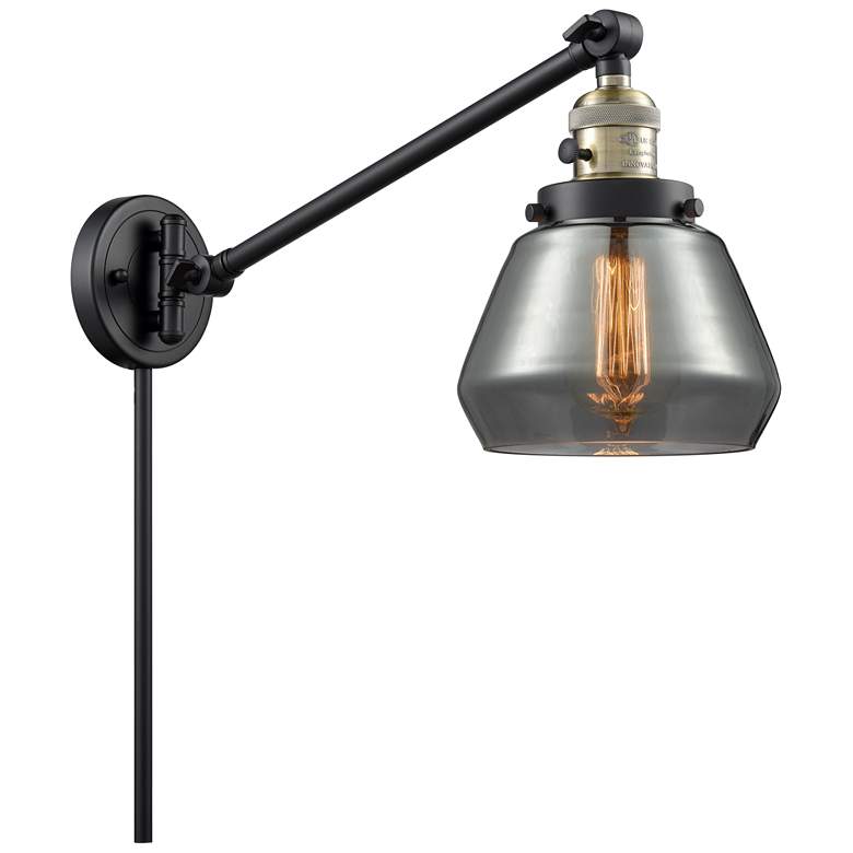 Image 1 Fulton 8 inch Black Antique Brass Swing Arm w/ Plated Smoke Shade