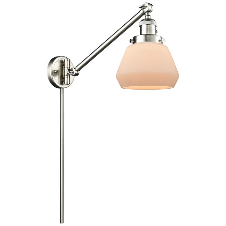 Image 1 Fulton 8" Brushed Satin Nickel LED Swing Arm With Matte White Shade