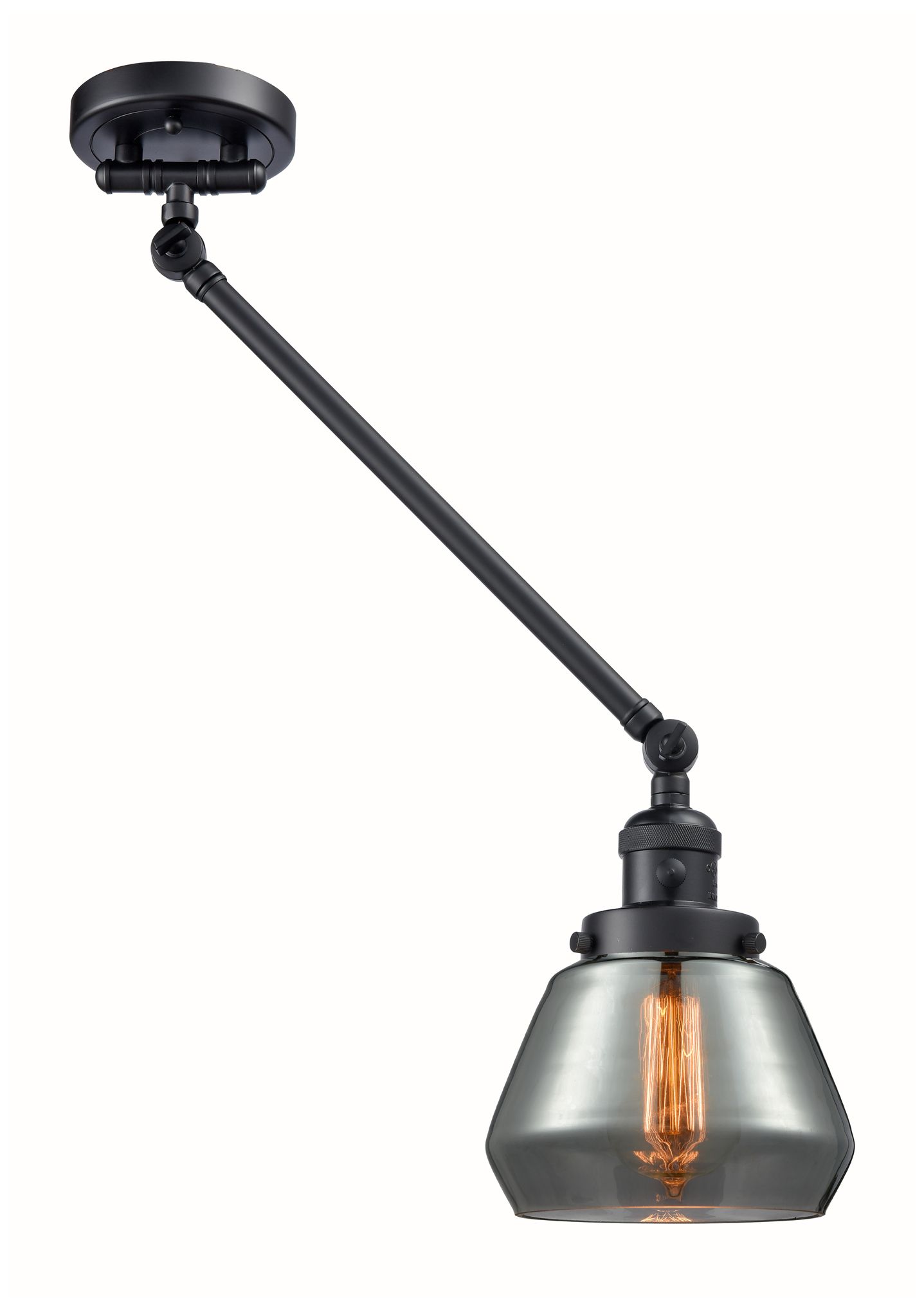 Image 2 Fulton 8" Matte Black Swing Arm w/ Plated Smoke Shade more views