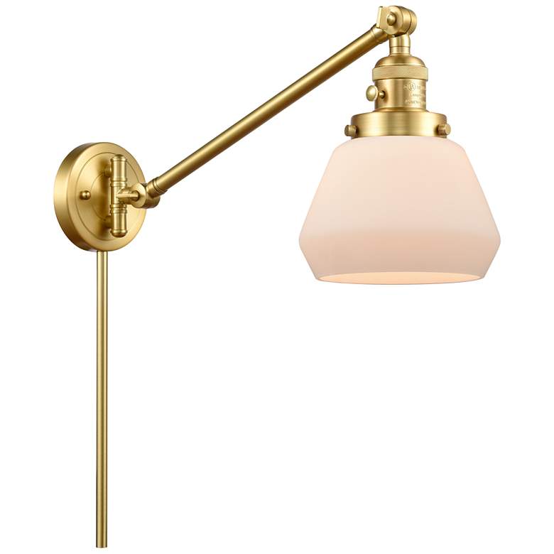 Image 1 Fulton 8" Satin Gold LED Swing Arm With Matte White Shade