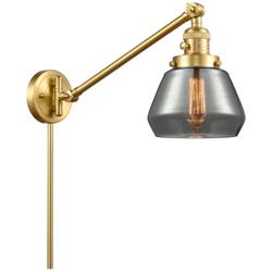Fulton 8" Satin Gold Swing Arm w/ Plated Smoke Shade