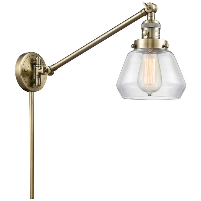 Image 1 Fulton Antique Brass Swing Arm Wall Lamp with Clear Glass