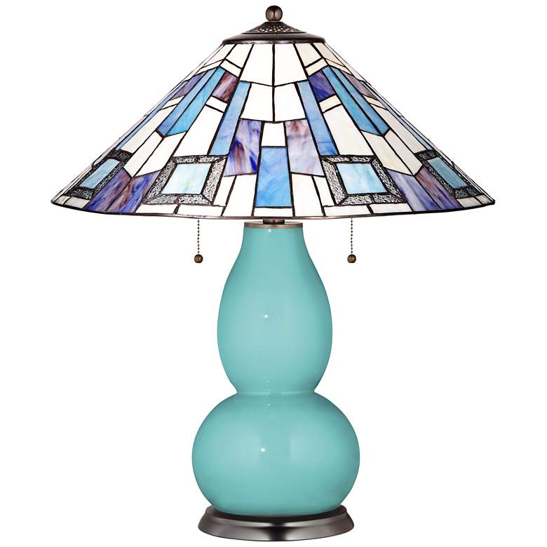 Image 1 Fulton Table Lamp in Nautilus with Geo Blue Shade