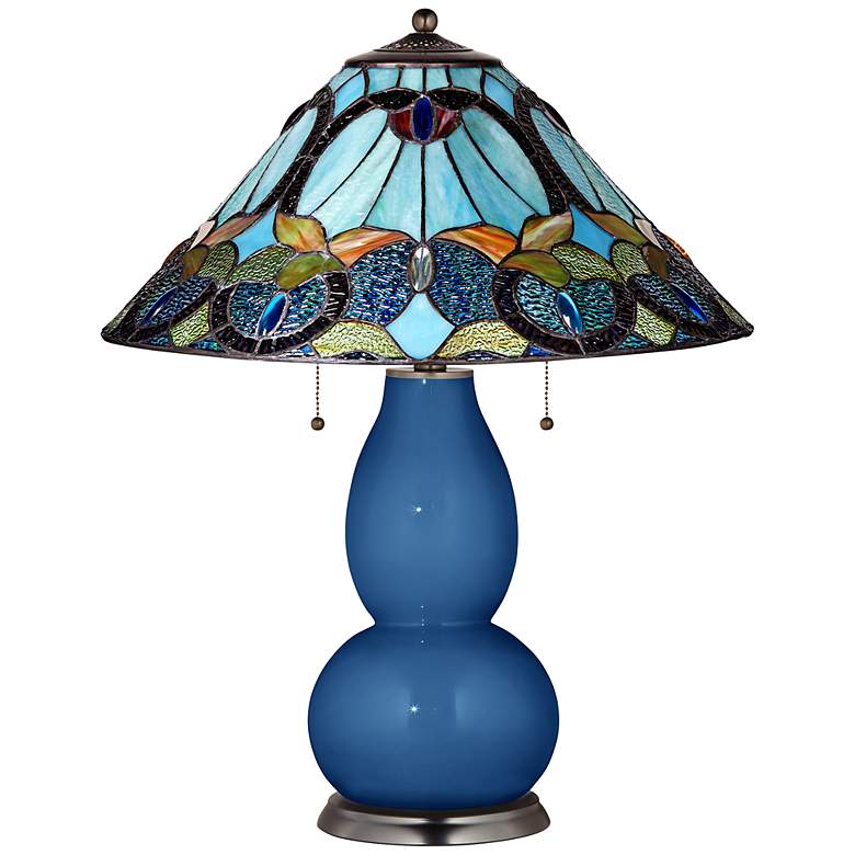 Image 1 Fulton Table Lamp in Regatta Blue with Harvest Shade
