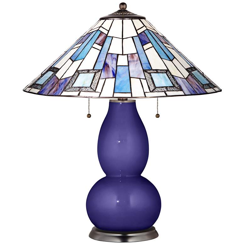 Image 1 Fulton Table Lamp in Valiant Violet with Geo Blue Shade