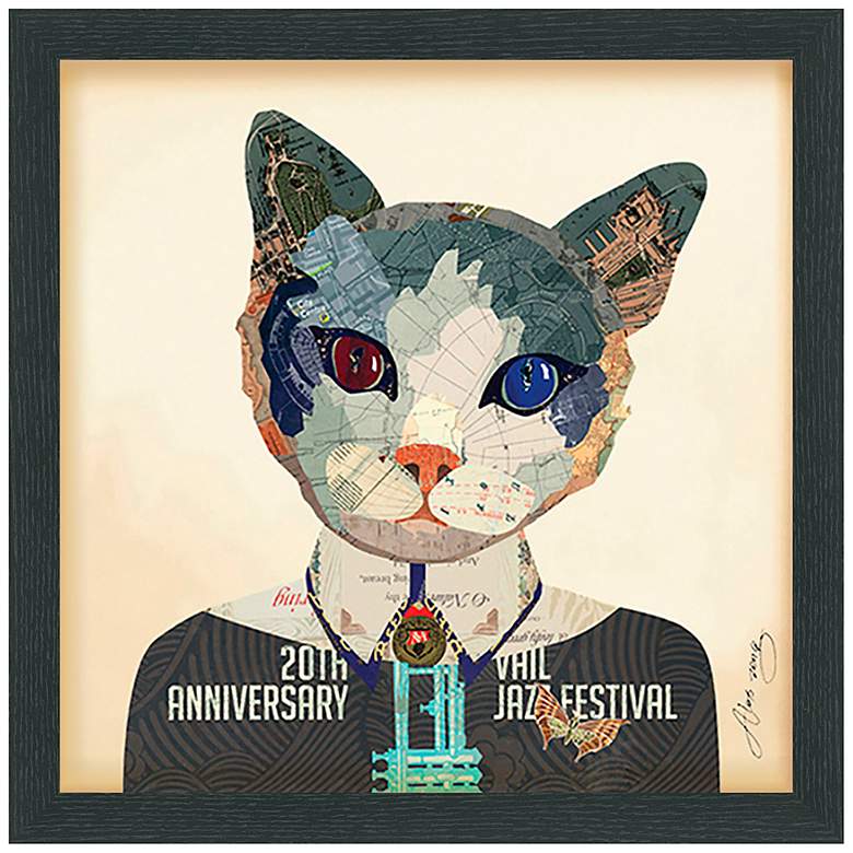 Image 2 Funky Cat 1 17" High Dimensional Collage Framed Wall Art