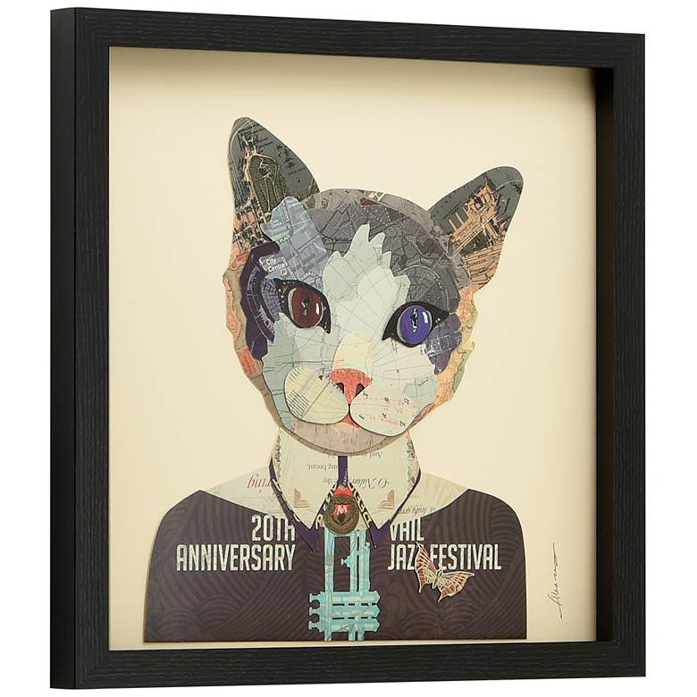 Image 4 Funky Cat 1 17" High Dimensional Collage Framed Wall Art more views