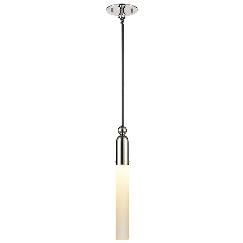 Image 1 Fusion 1-Light Polished Nickel Cylindrical Glass Shade Mini Pendant