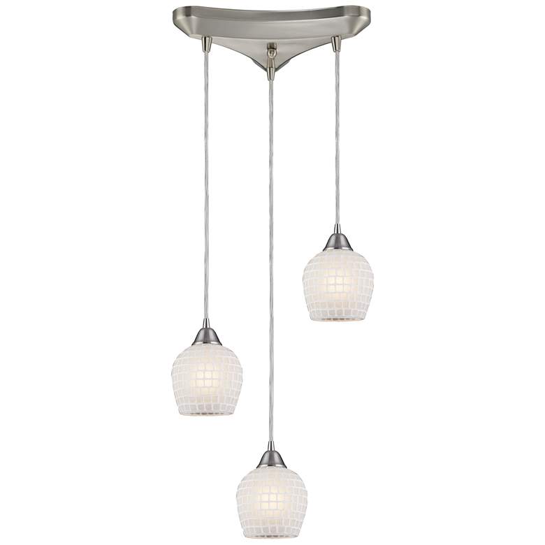 Image 1 Fusion 10 inch Wide 3-Light Pendant - Satin Nickel with White Mosaic