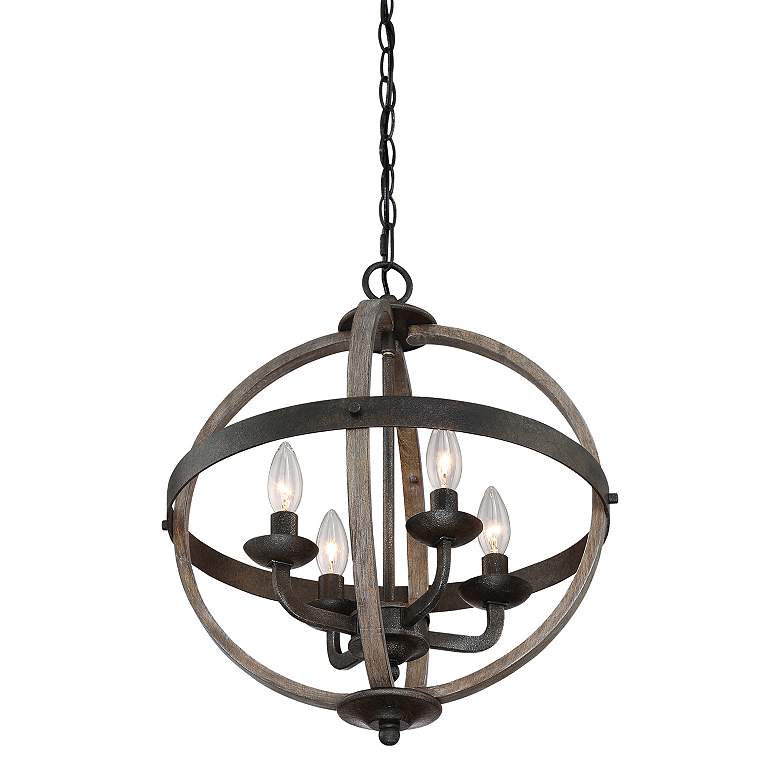 Image 2 Fusion 16 3/4"W Rustic Black And Faux Wood 4-Light Pendant more views