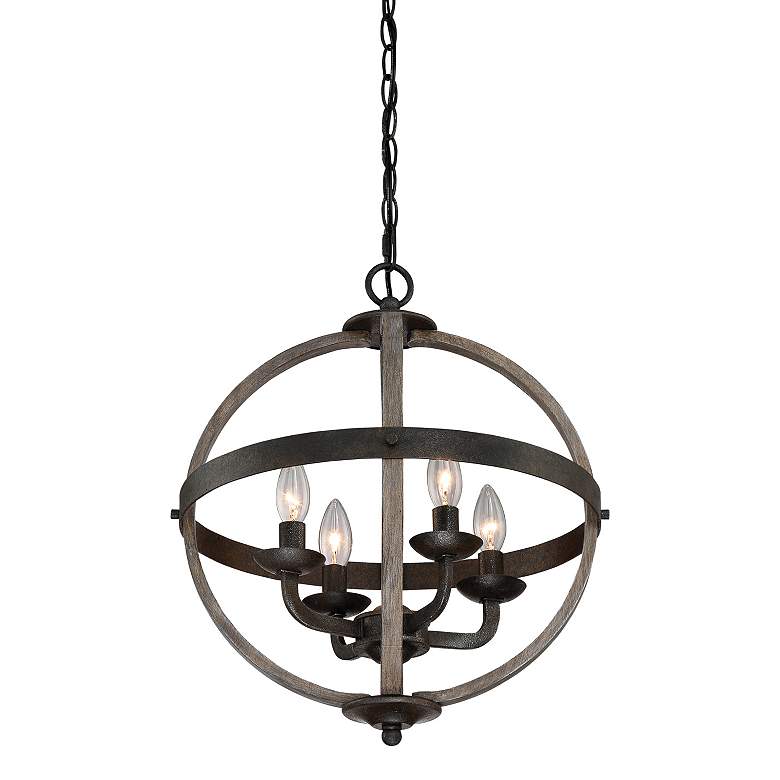 Image 3 Fusion 16 3/4"W Rustic Black And Faux Wood 4-Light Pendant more views