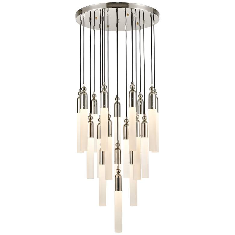 Image 1 Fusion 19-Light 25 Inch Cylindrical Glass Polished Nickel Multi Pendant