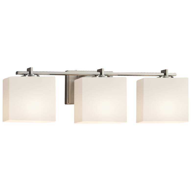 Image 1 Fusion 25.75"W Era 3-Light Nickel Bath Bar With Rectangle Opal Shade