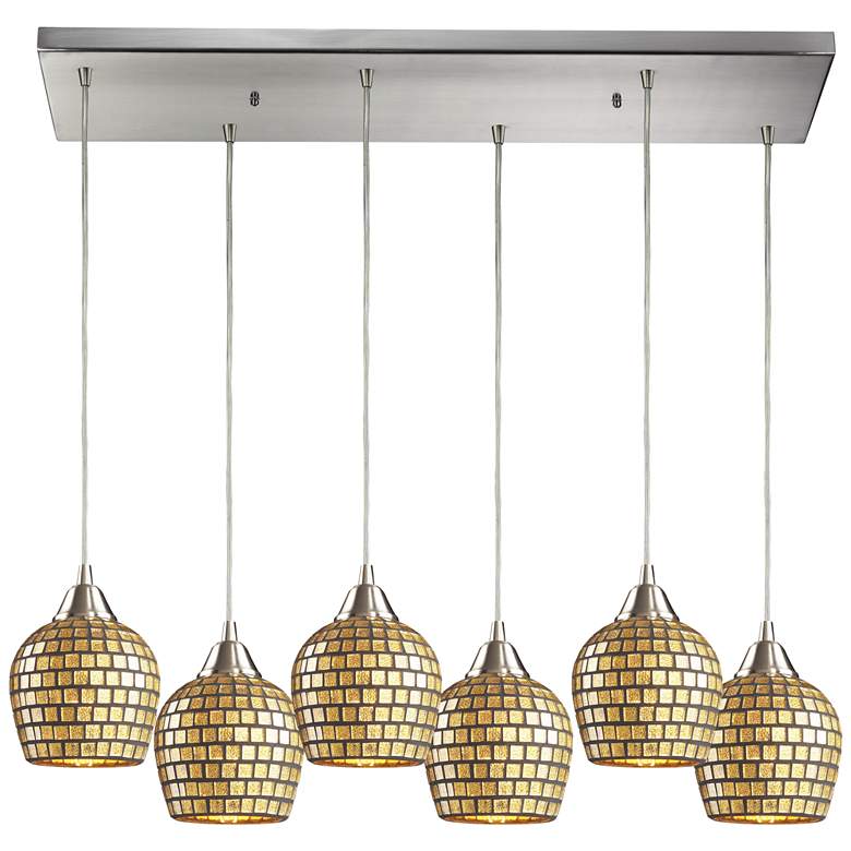 Image 1 Fusion 30 inch Wide 6-Light Pendant - Satin Nickel with Gold Leaf Mosaic