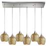 Fusion 30" Wide 6-Light Pendant - Satin Nickel with Gold Leaf Mosaic
