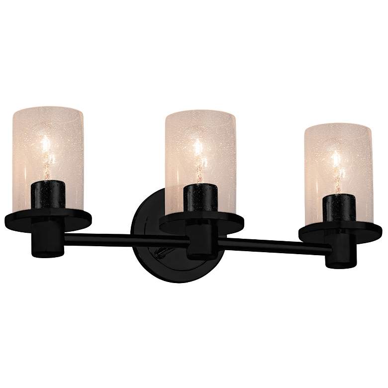 Image 1 Fusion 8" High 3-Light Matte Black Bath/Vanity with Seeded Shade