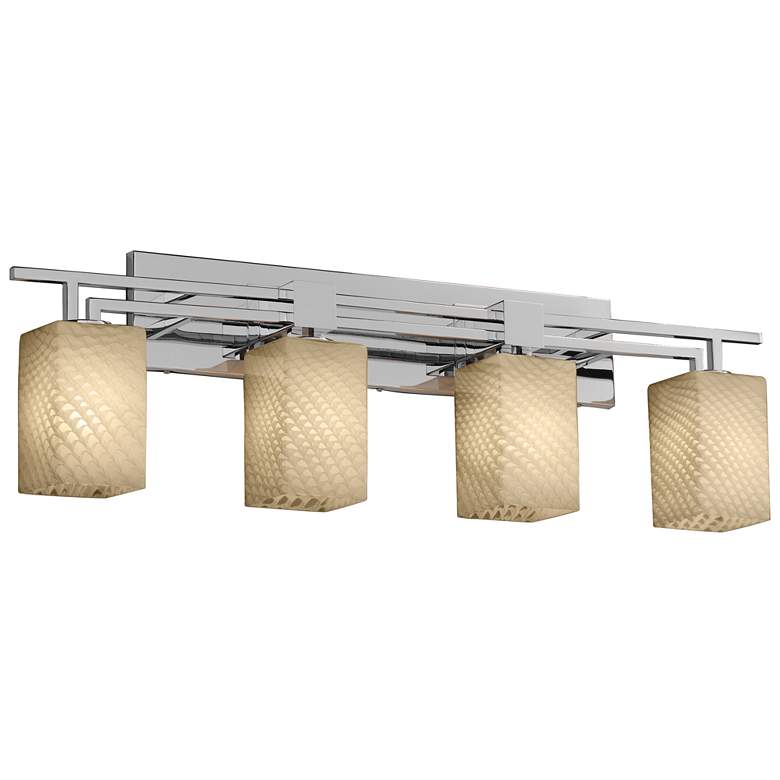 Image 1 Fusion - Aero 4-Light LED Square Bath Bar - Flat Rim Shade - Weave - Chrome