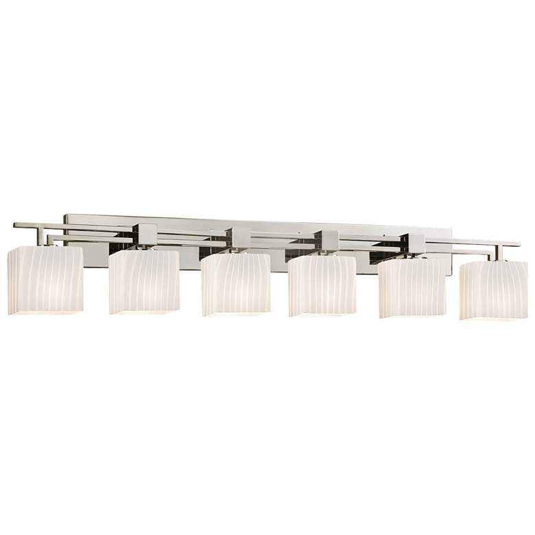 Image 1 Fusion Aero 56"W Nickel 6-Light Bath Light w/ Ribbon Glass