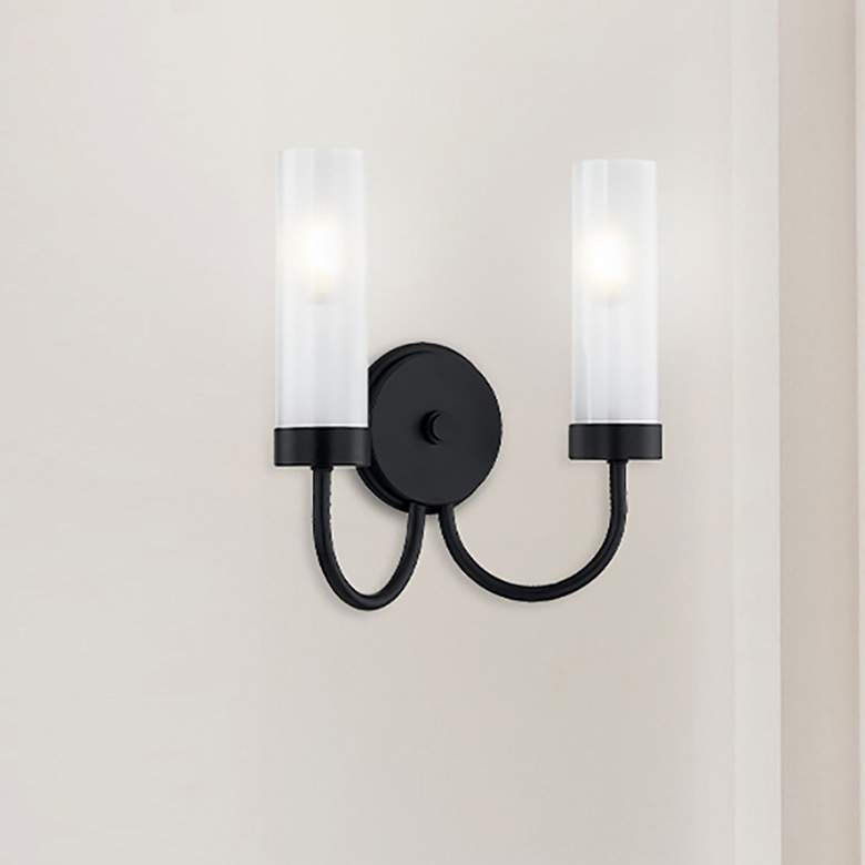 Image 1 Fusion Anchor 12" High Matte Black 2-Light ADA Wall Sconce