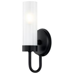 Fusion Anchor 12" High Matte Black ADA Wall Sconce With Clear Frosted