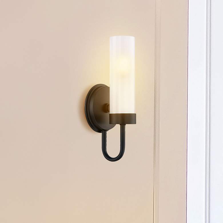 Image 1 Fusion Anchor 12" High Matte Black ADA Wall Sconce With Clear Frosted