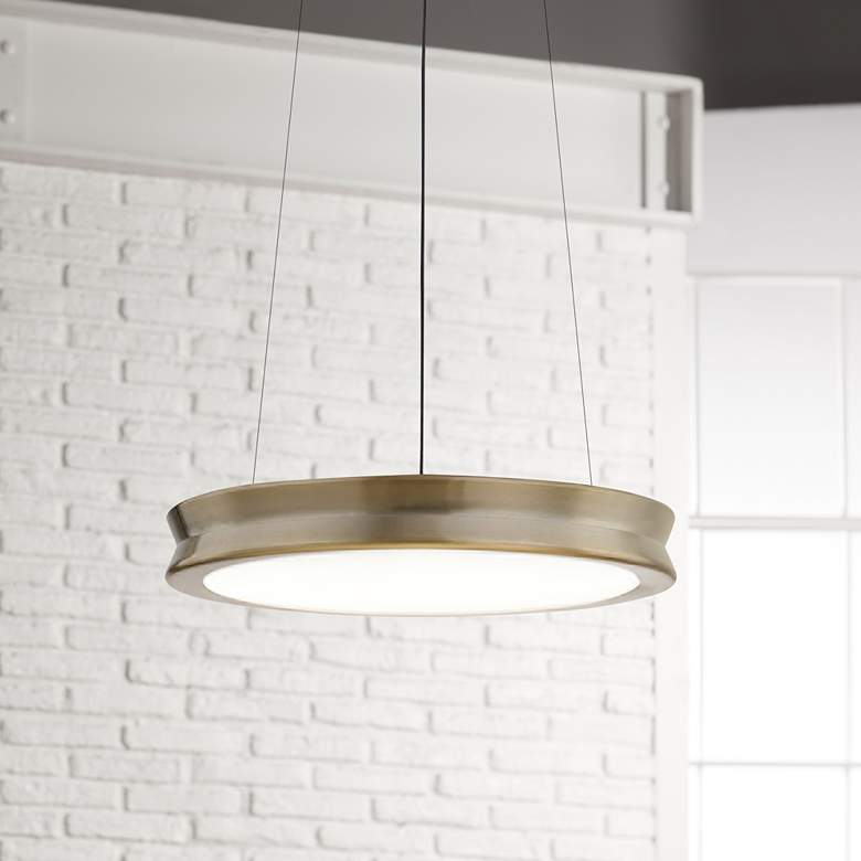 Image 1 Fusion™ Bevel 12 1/2"W Brushed Brass LED Pendant Light