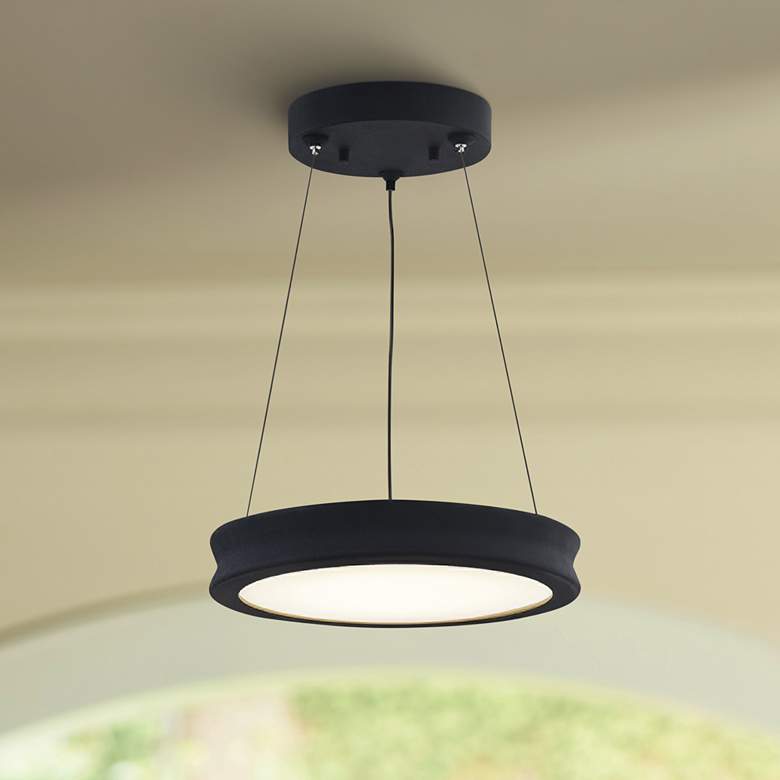 Image 1 Fusion™ Bevel 8 1/2" Wide Matte Black LED Mini Pendant