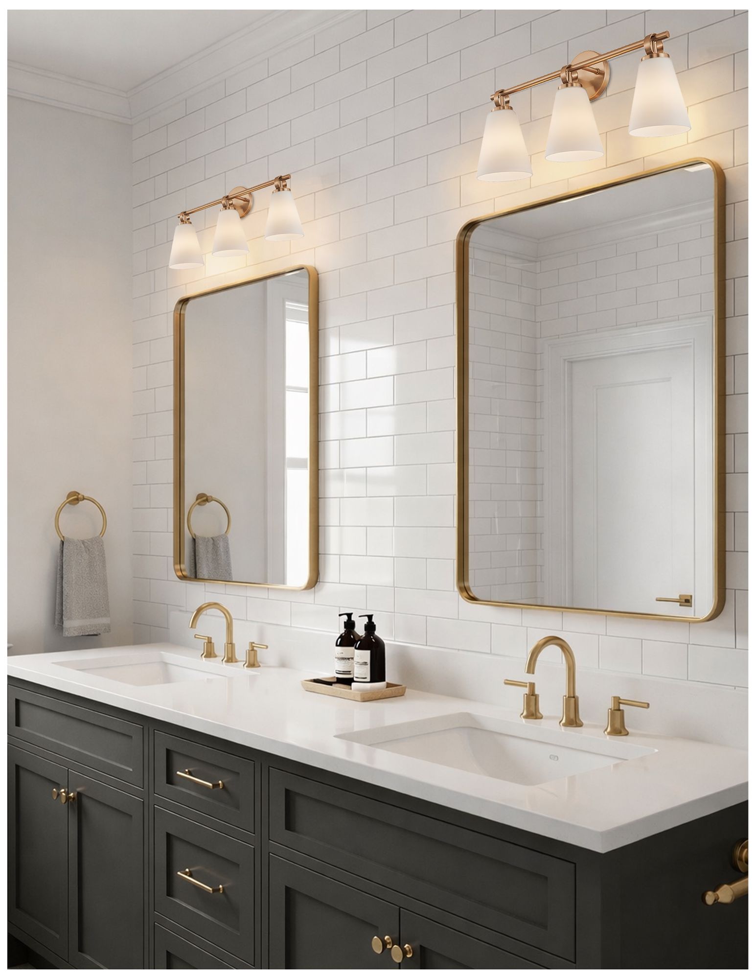 Image 6 Fusion Bolzano 24" Wide 3-Light Brushed Brass, Opal Bath/Vanity more views