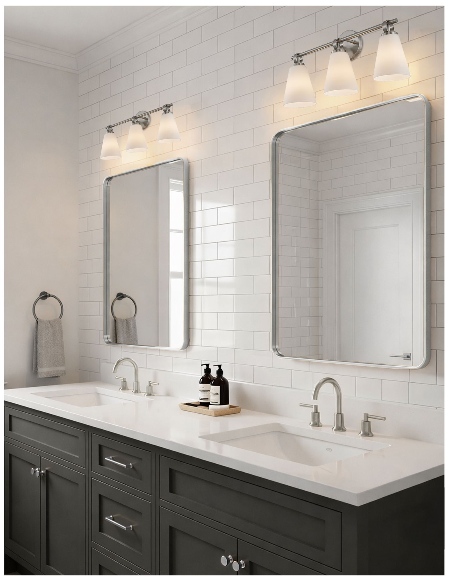 Image 5 Fusion Bolzano 24" Wide 3-Light Brushed Nickel, Opal Bath/Vanity more views