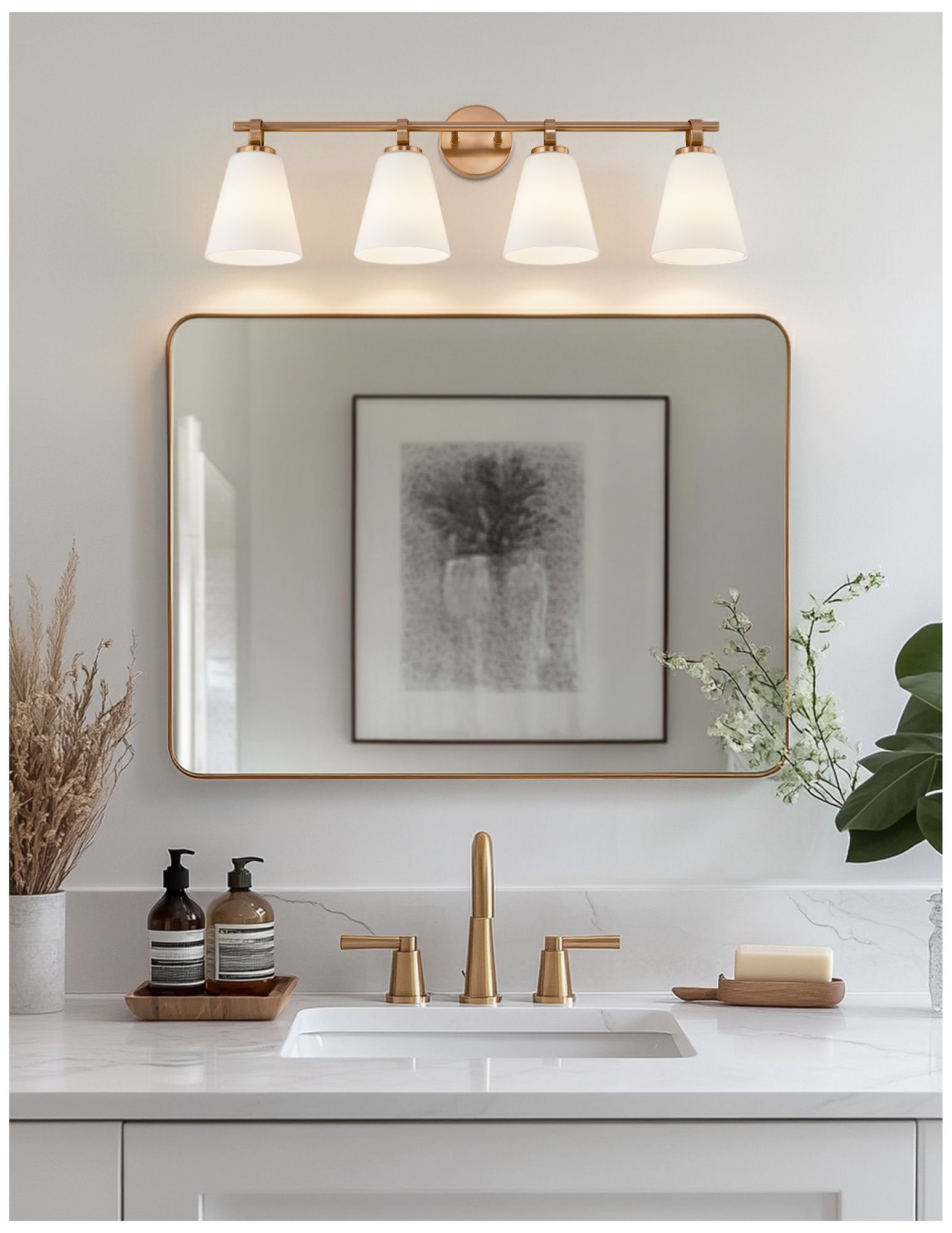Image 6 Fusion Bolzano 33" Wide 4-Light Brushed Brass, Opal Bath/Vanity more views
