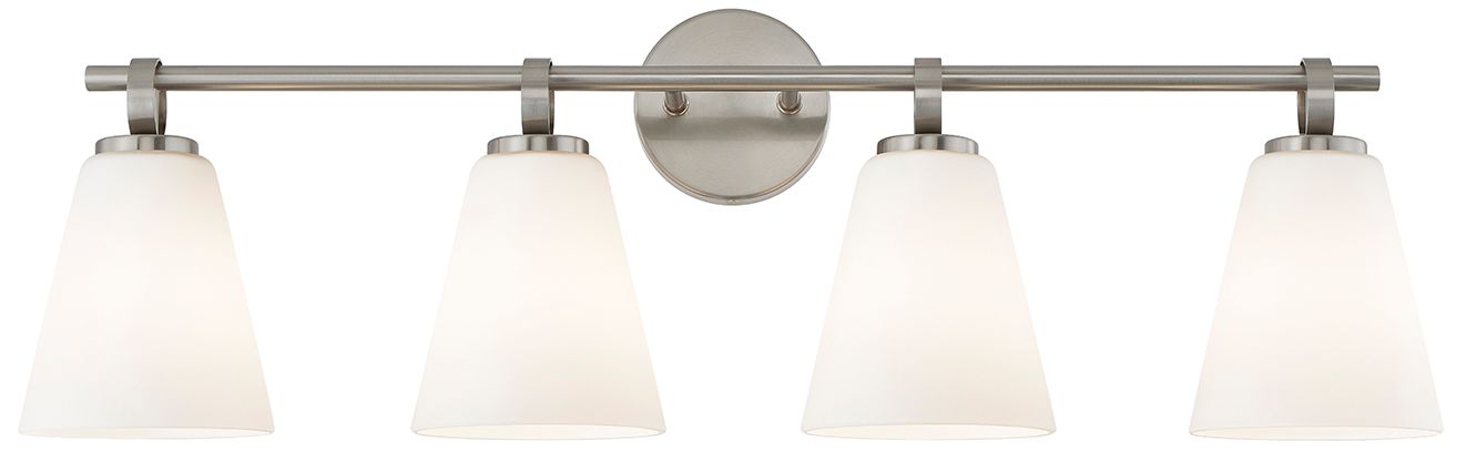 Fusion Bolzano 33" Wide 4-Light Brushed Nickel, Opal Bath/Vanity