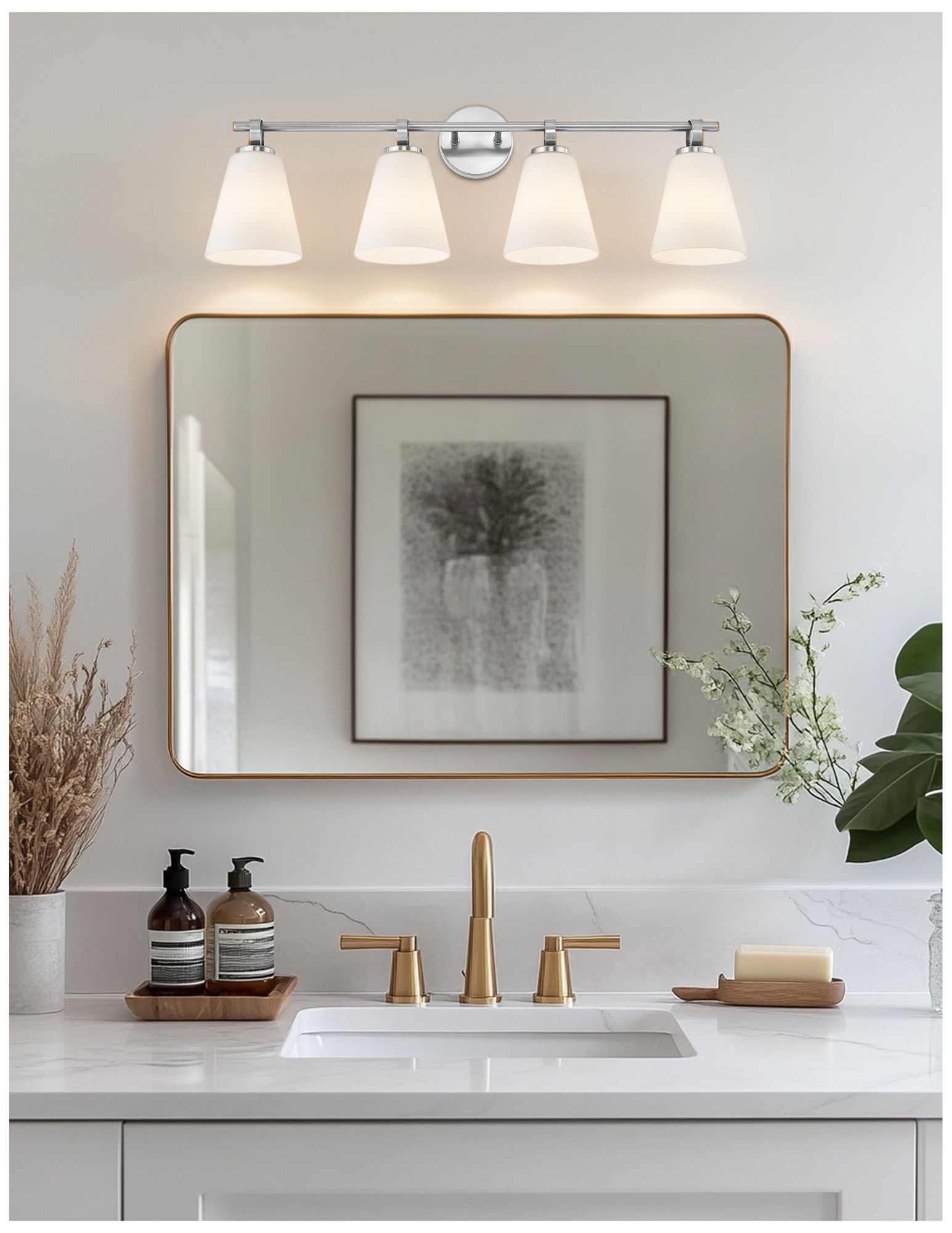 Image 6 Fusion Bolzano 33" Wide 4-Light Brushed Nickel, Opal Bath/Vanity more views