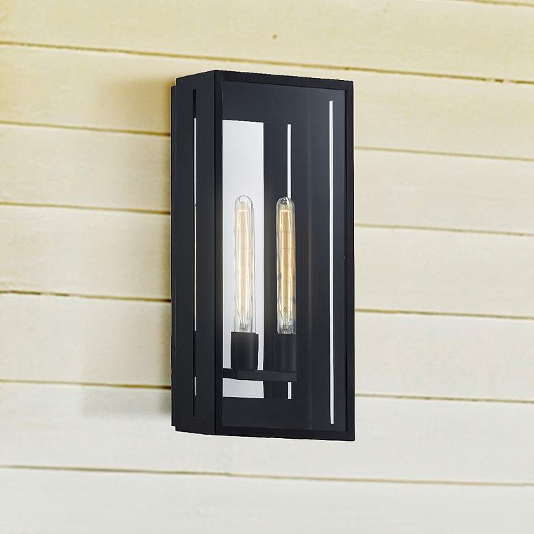 Image 1 Fusion Briarwood 22"H 2-Light Matte Black Outdoor Sconce w/ Clear Shad