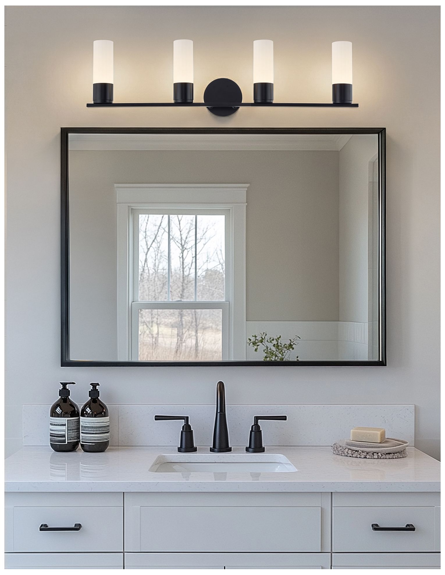 Image 6 Fusion Cellini 32" Wide Matte Black, Ribbed Opal LED Bath/Vanity more views