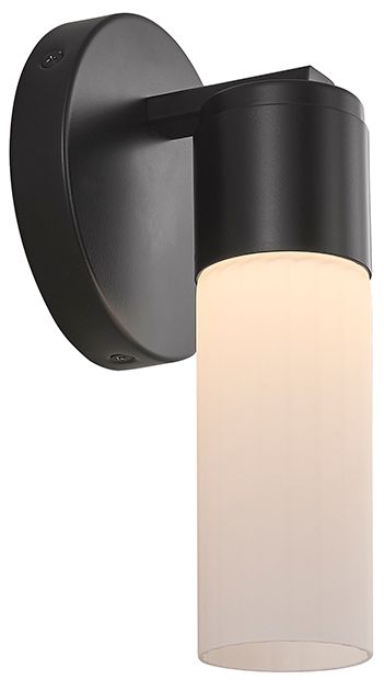 Image 2 Fusion Cellini 9" High Matte Black, Ribbed Opal LED Wall Sconce more views