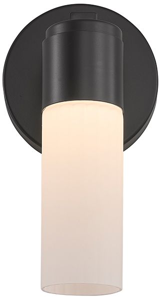 Image 4 Fusion Cellini 9" High Matte Black, Ribbed Opal LED Wall Sconce more views