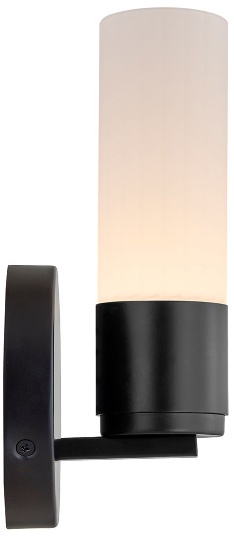 Image 5 Fusion Cellini 9" High Matte Black, Ribbed Opal LED Wall Sconce more views
