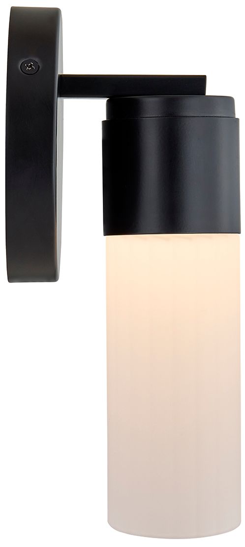 Image 6 Fusion Cellini 9" High Matte Black, Ribbed Opal LED Wall Sconce more views