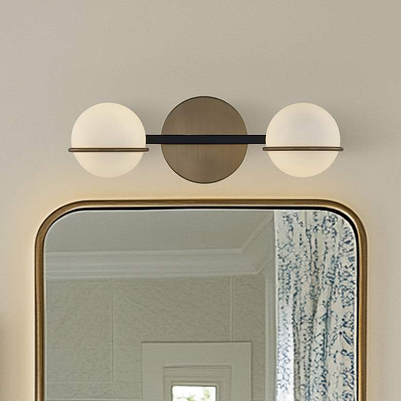 Image 1 Fusion Centric 14.25" Wide 2 Light Matte Black And Brass Bath Bar